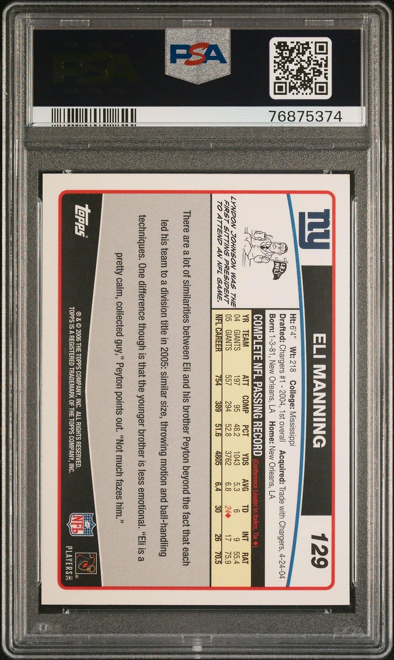 2006 Topps 129 Eli Manning PSA 9