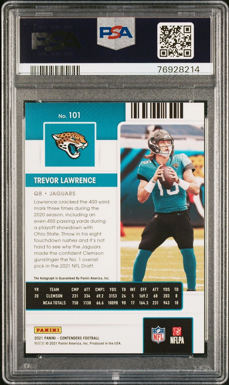 2021 Panini Contenders 101 Trevor Lawrence Autograph PSA 9