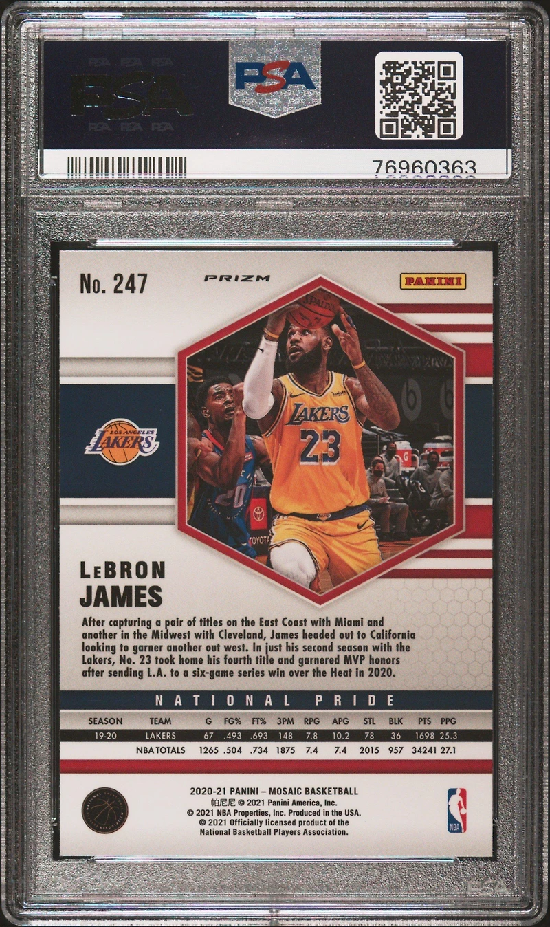 2020 Panini Mosaic 247 Lebron James Green Mosaic PSA 10