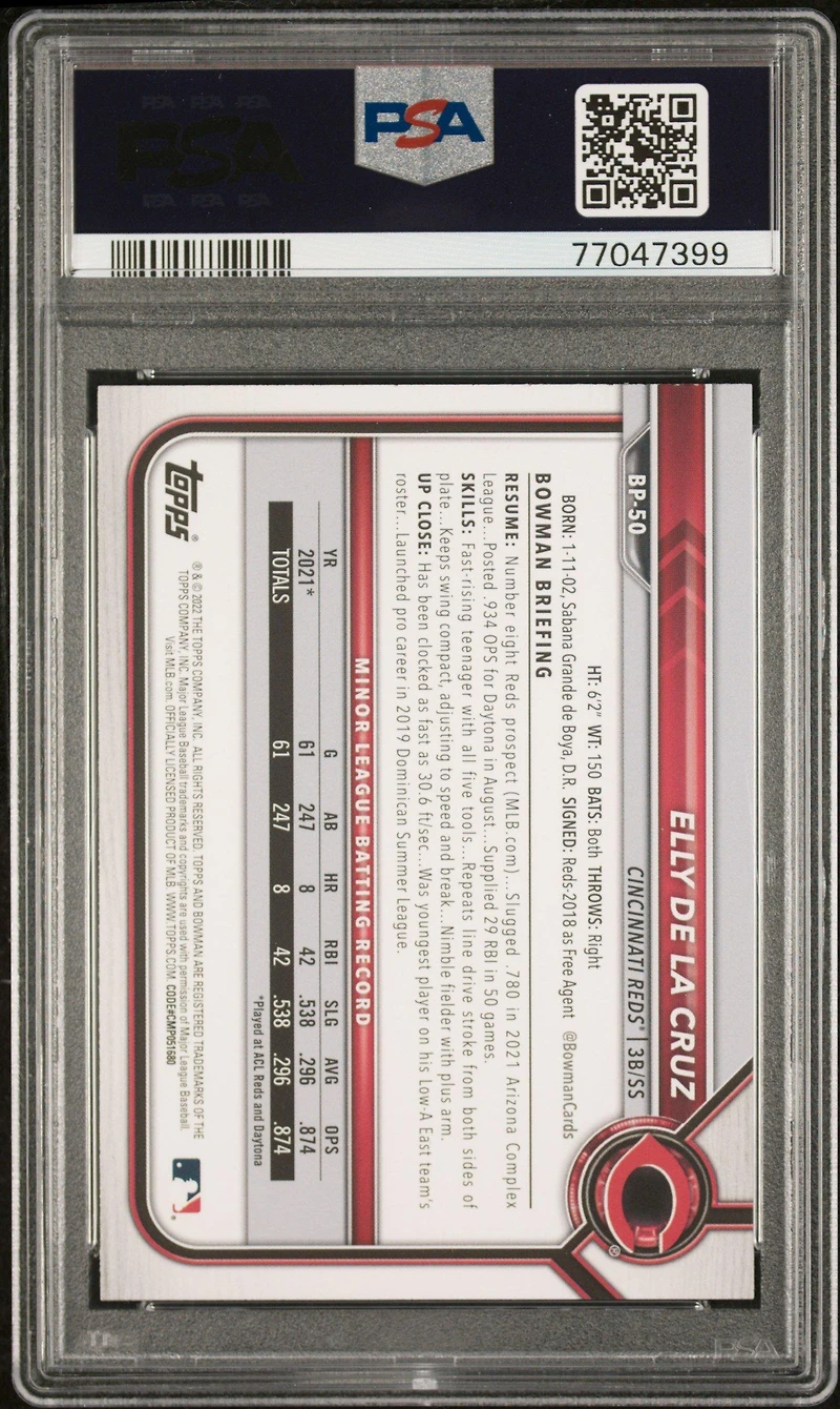 2022 Bowman Paper Prospects Bp50 Elly De La Cruz PSA 10
