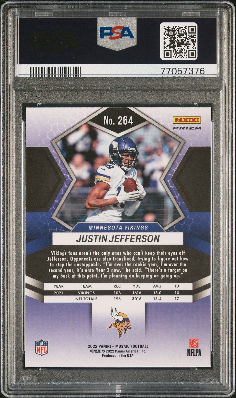 2022 Panini Mosaic 264 Justin Jefferson Red Sparkle PSA 9