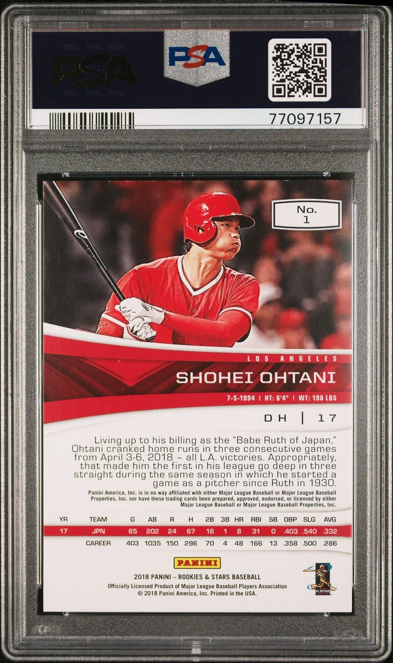 2018 Panini Chronicles Rookies & Stars 1 Shohei Ohtani PSA 9