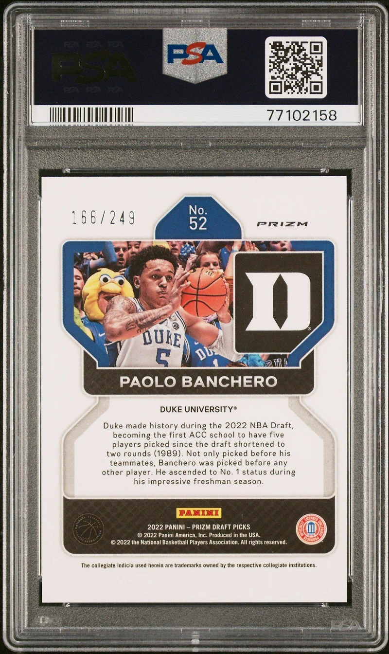 2022-23 Panini Prizm Draft Picks 52 Paolo Banchero PSA 9