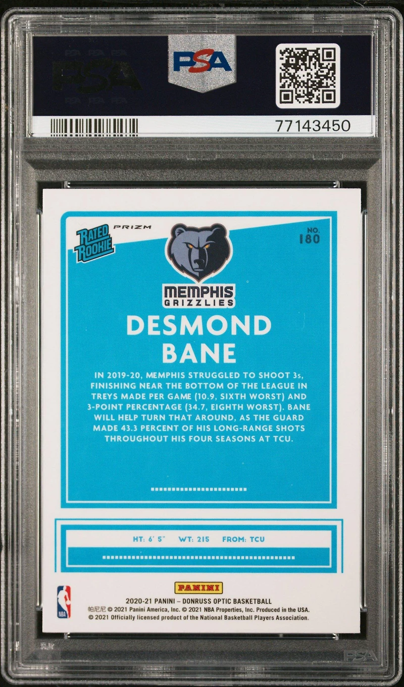 2020 Panini Donruss Optic 180 Desmond Bane Blue Velocity PSA 10