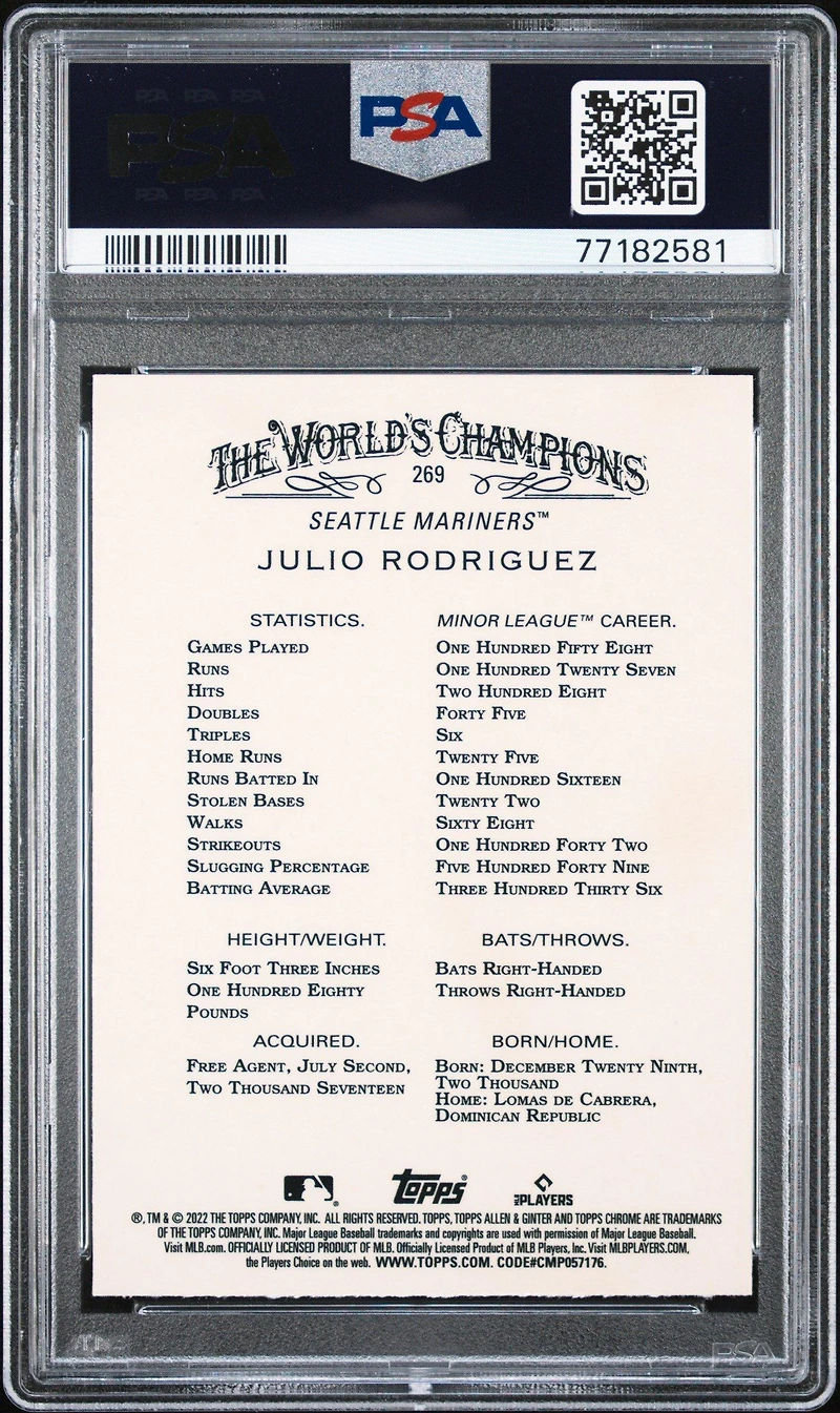 2022 Topps Allen & Ginter Chrome 269 Julio Rodriguez PSA 10