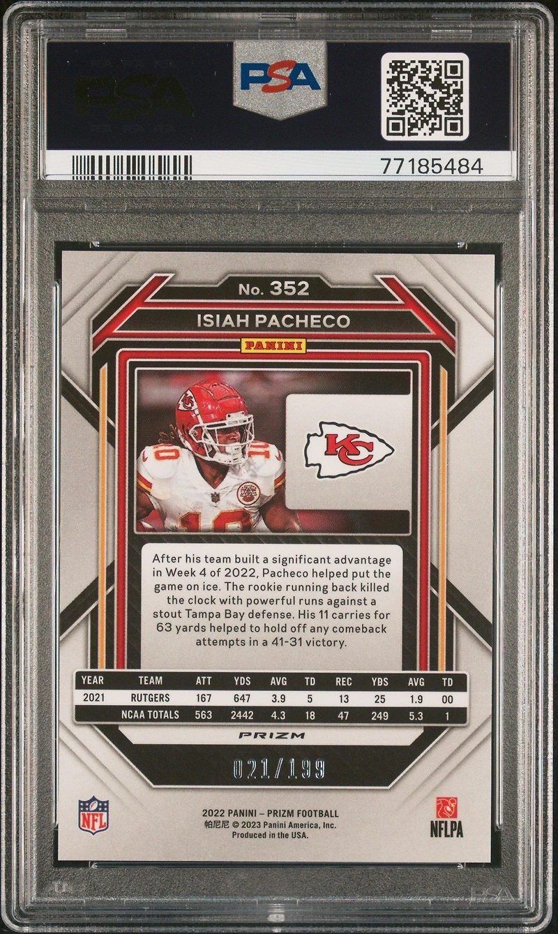 2022 Panini Prizm 352 Isiah Pacheco Blue Wave PSA 10