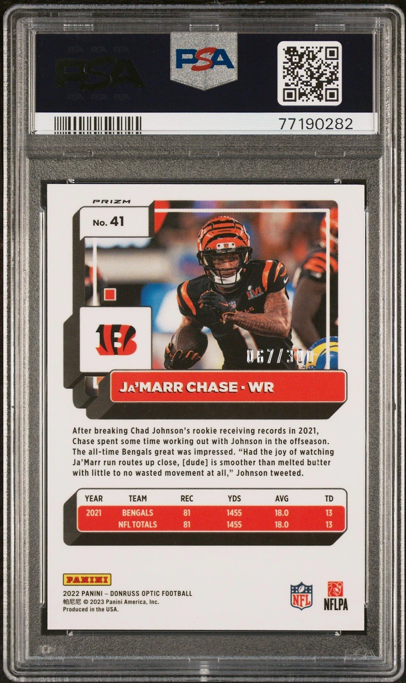 2022 Panini Donruss Optic 41 Ja'marr Chase Wave PSA 9