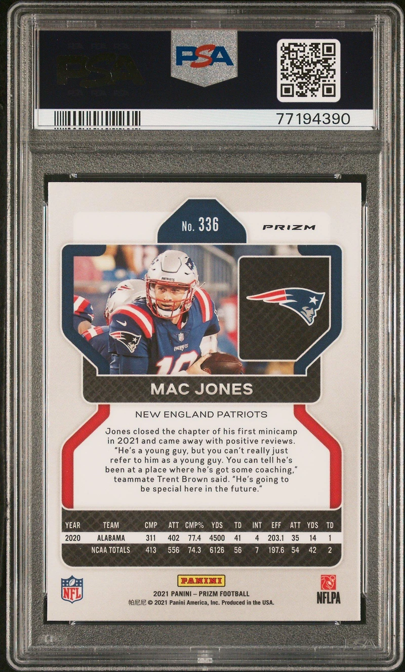 2021 Panini Prizm 336 Mac Jones Purple Pulsar PSA 9