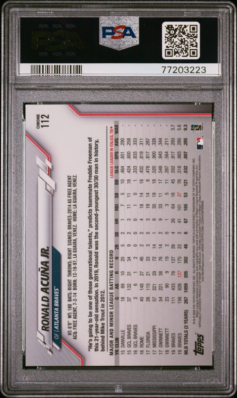 2020 Topps Chrome 112 Ronald Acuna Jr. PSA 9