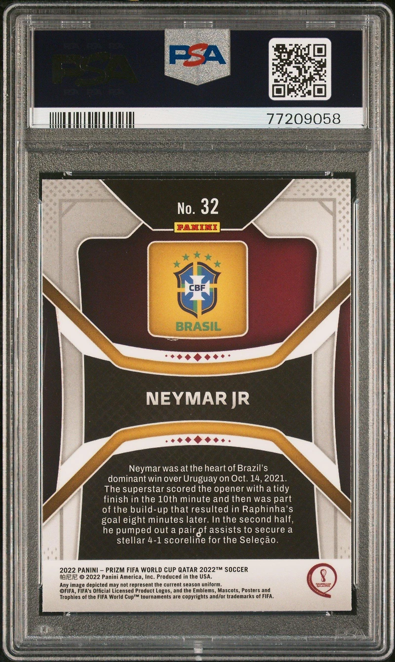 2022 Panini Prizm World Cup Qatar 32 Neymar Jr PSA 10