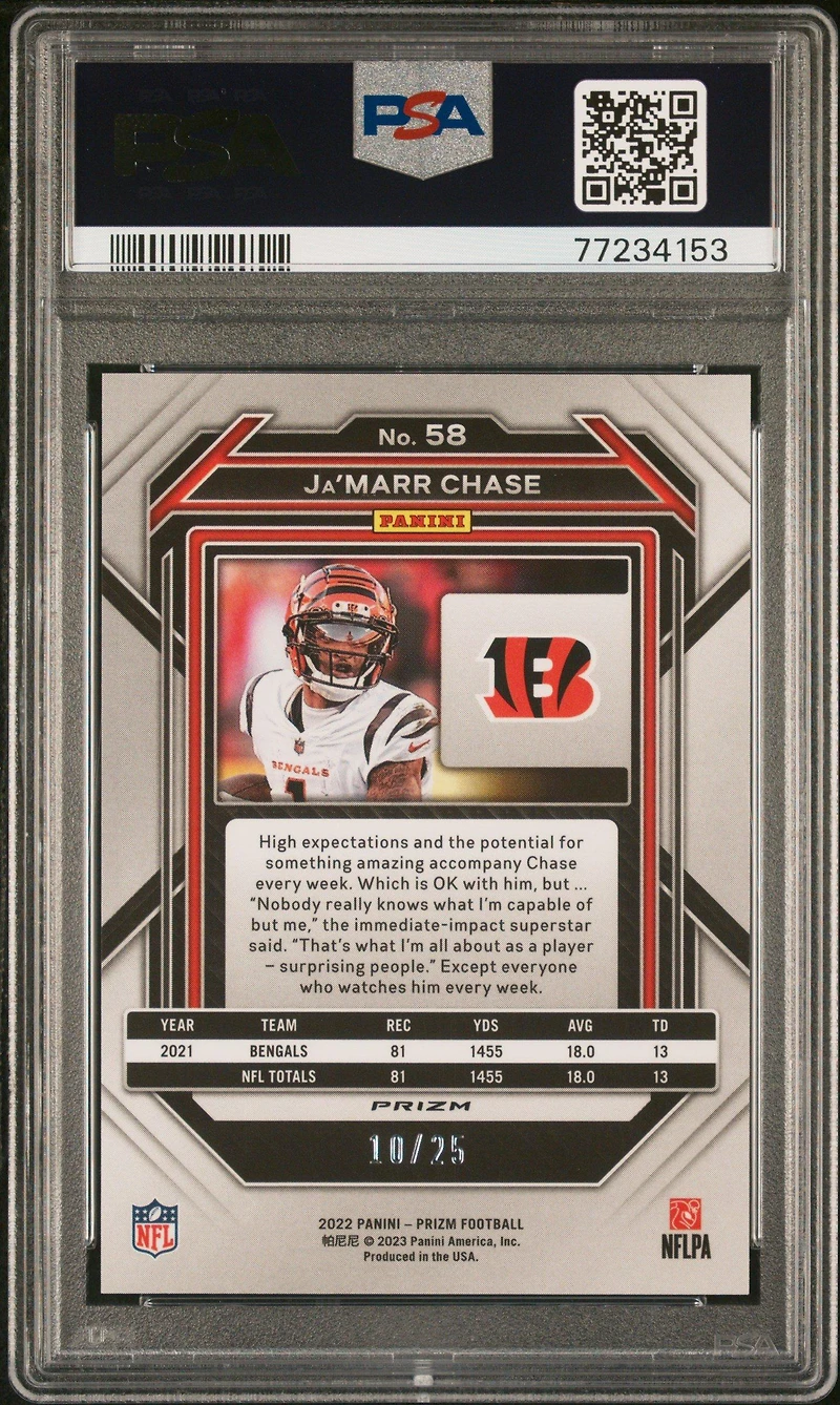 2022 Panini Prizm 58 Ja'marr Chase Navy Camo PSA 8