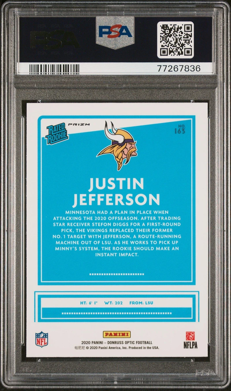 2020 Panini Donruss Optic 163 Justin Jefferson Holo PSA