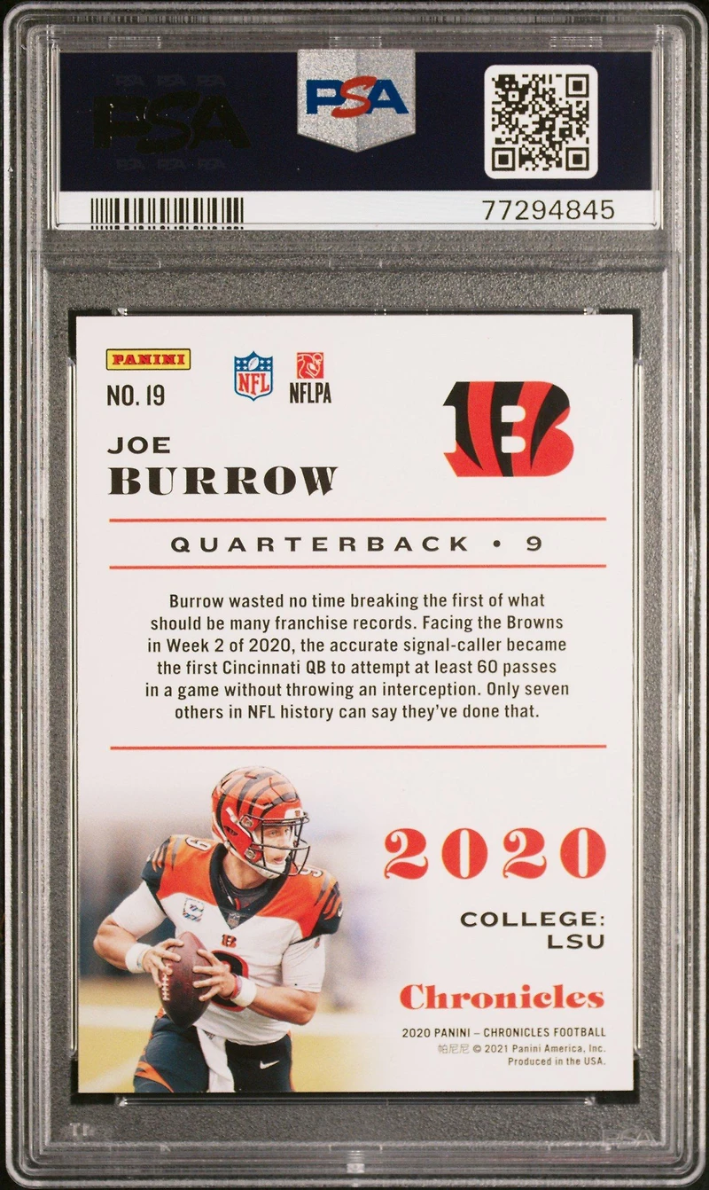 2020 Panini Chronicles 19 Joe Burrow Pink PSA 10