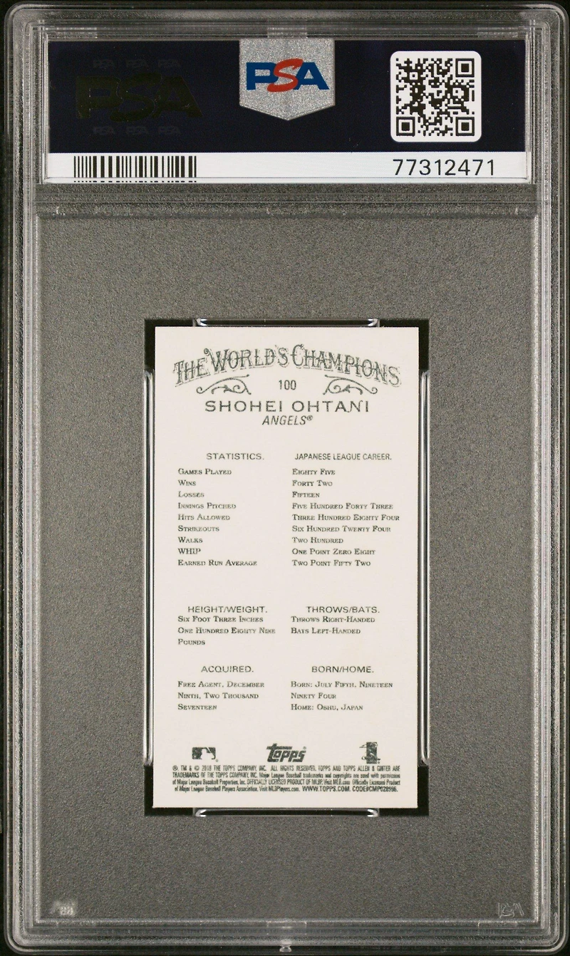 2018 Topps Allen & Ginter 100 Shohei Ohtani Mini PSA 10