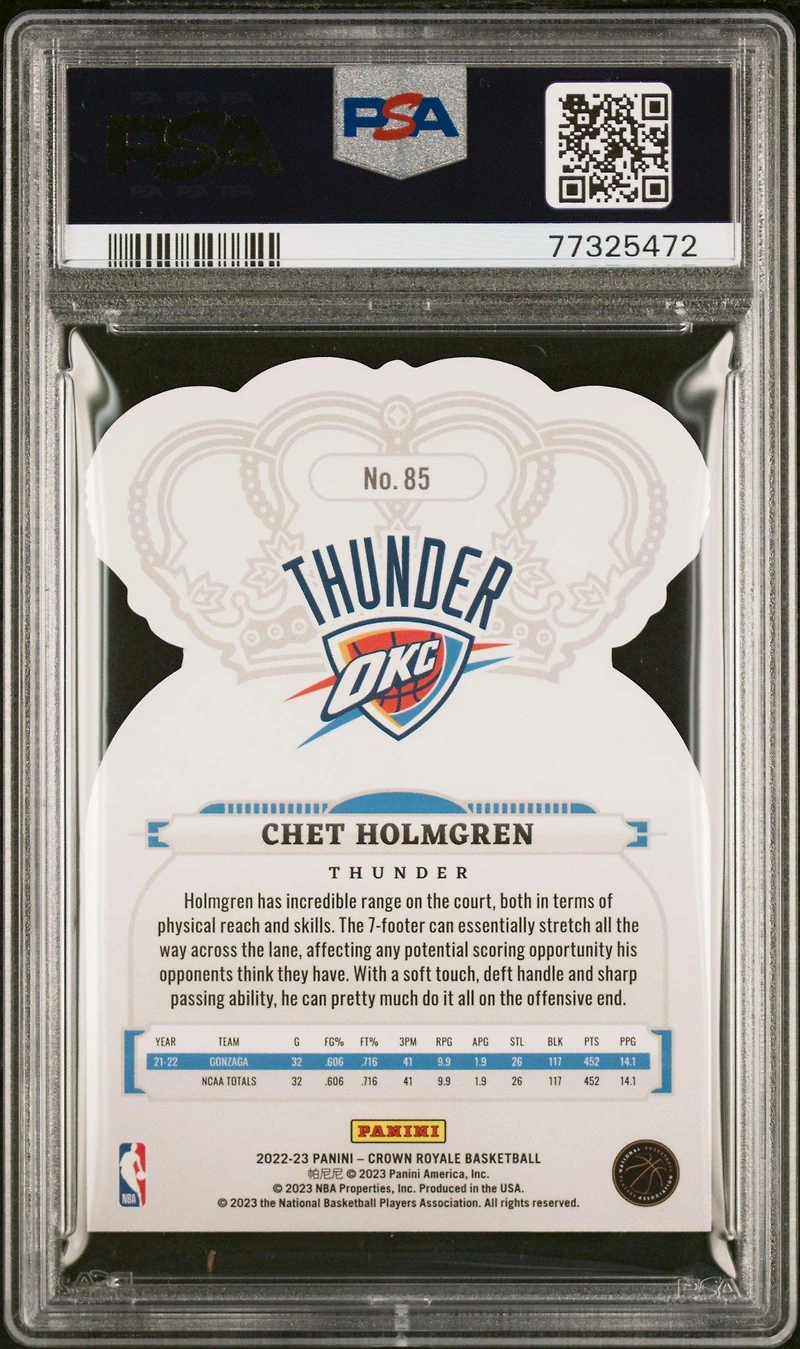 2022 Panini Crown Royale 85 Chet Holmgren PSA 10