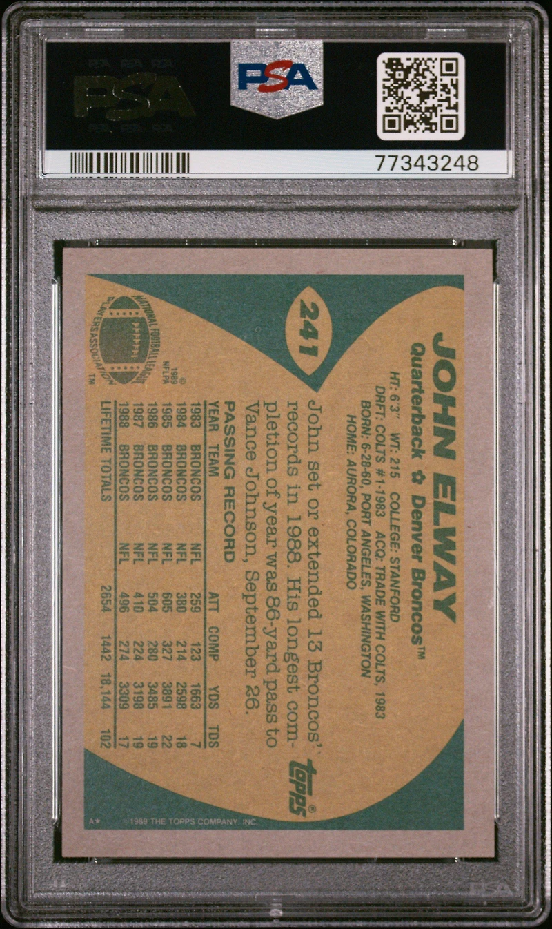 1989 Topps 241 John Elway PSA 10
