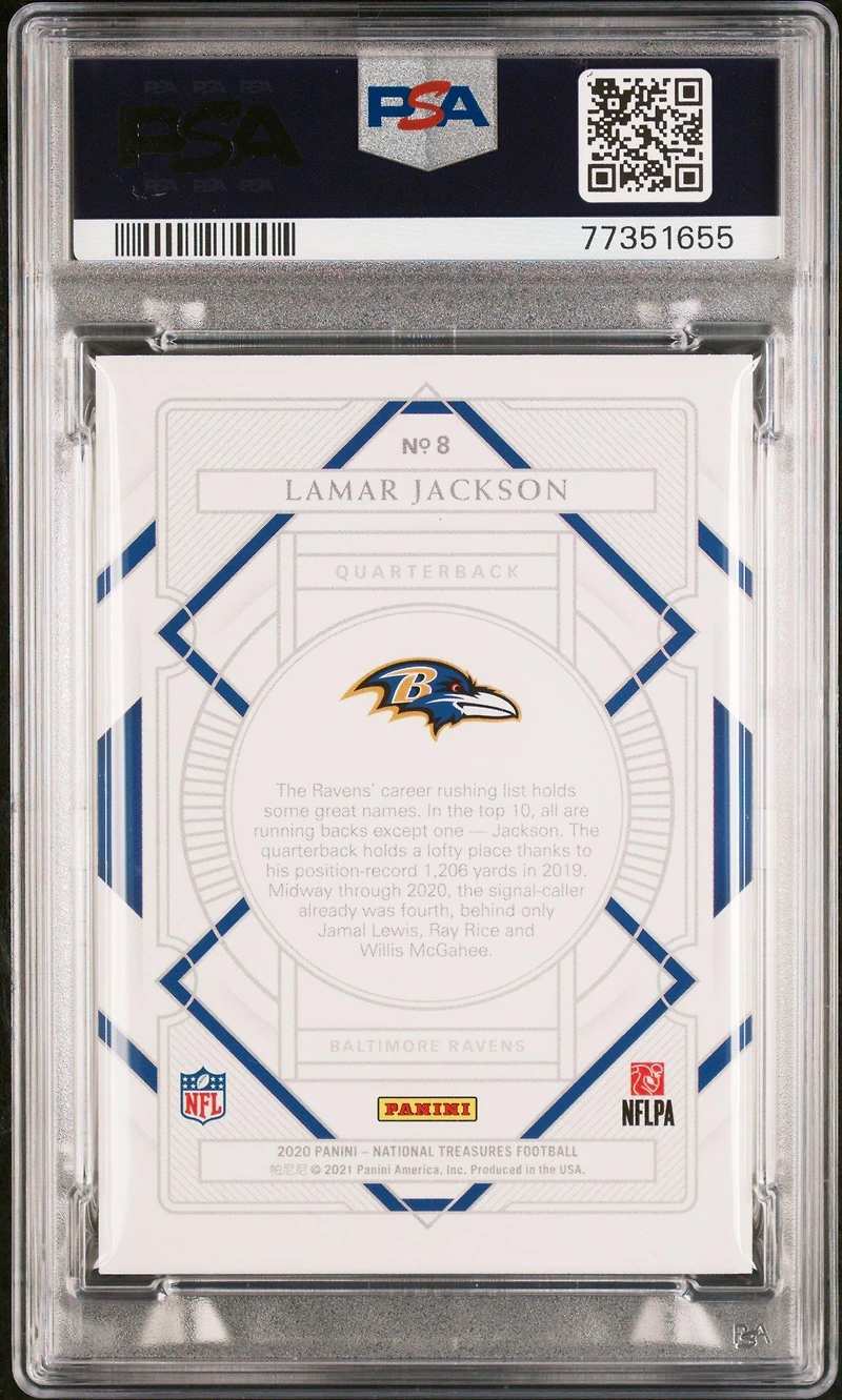 2020 Panini National Treasures 8 Lamar Jackson PSA 9