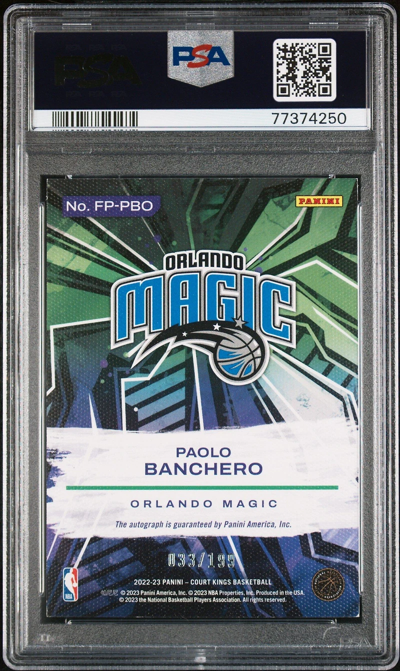 2022 Panini Court Kings Fresh Paint Autographs Fppbo Paolo Banchero PSA 8