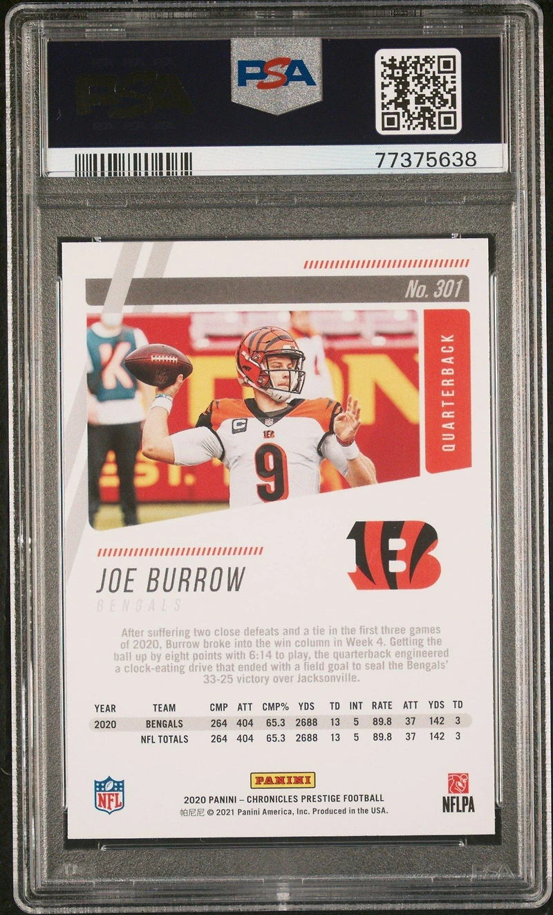 2020 Panini Chronicles Prestige 301 Joe Burrow PSA 10