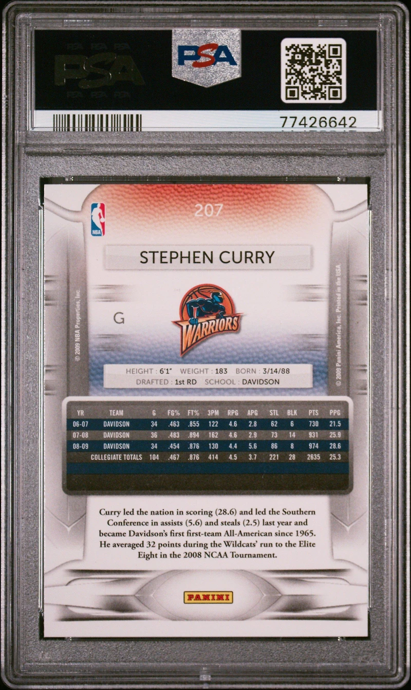 2009 Panini Prestige 207 Stephen Curry PSA 9