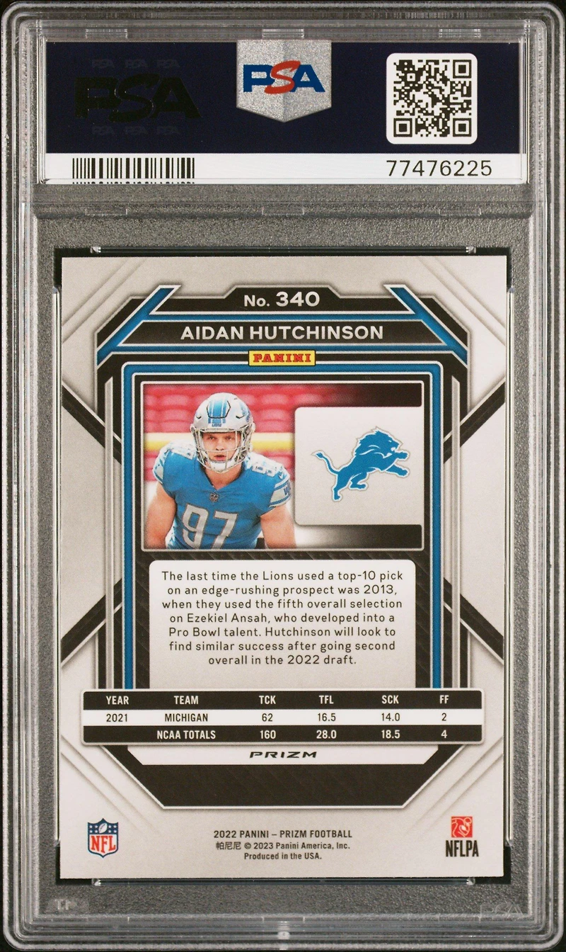 2022 Panini Prizm 340 Aidan Hutchinson Green Prizm PSA 10