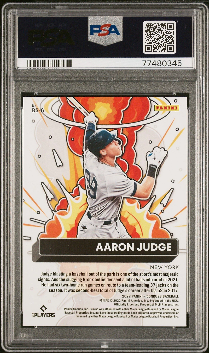 2022 Panini Donruss Bomb Squad Bs6 Aaron Judge Rapture PSA 10
