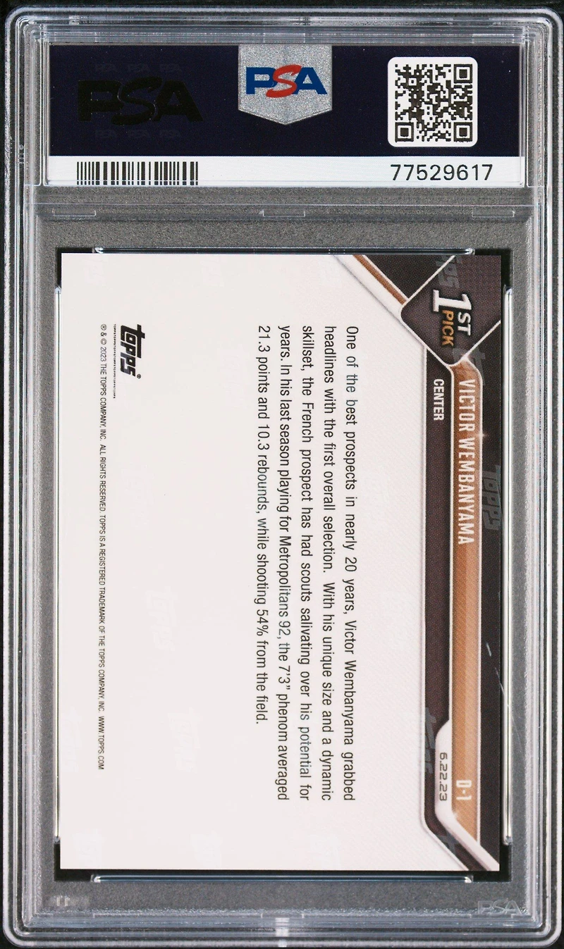 2023 Topps Now Draft D1 Victor Wembanyama PSA