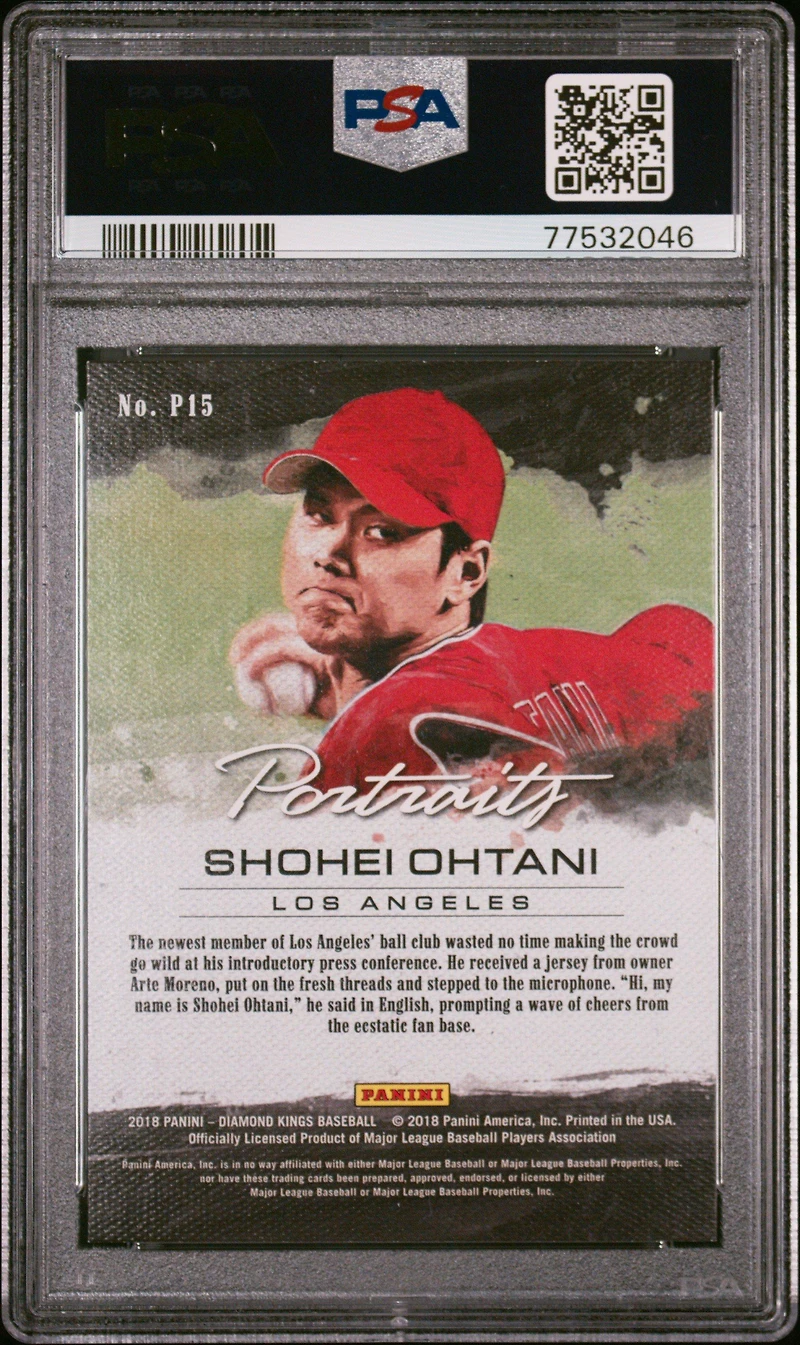2018 Panini Diamond Kings Portraits P15 Shohei Ohtani PSA 9