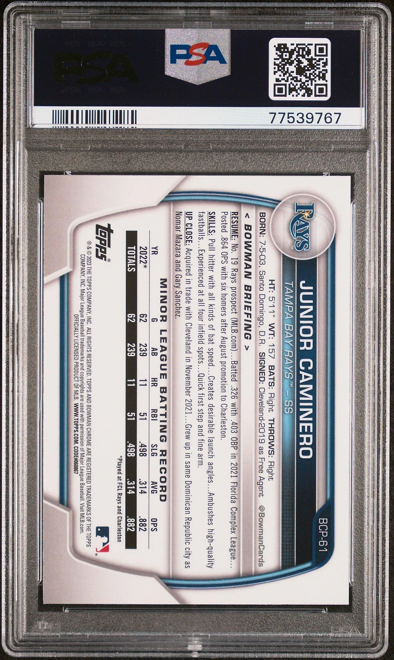 2023 Bowman Mega Box Chrome 61 Junior Caminero PSA 10