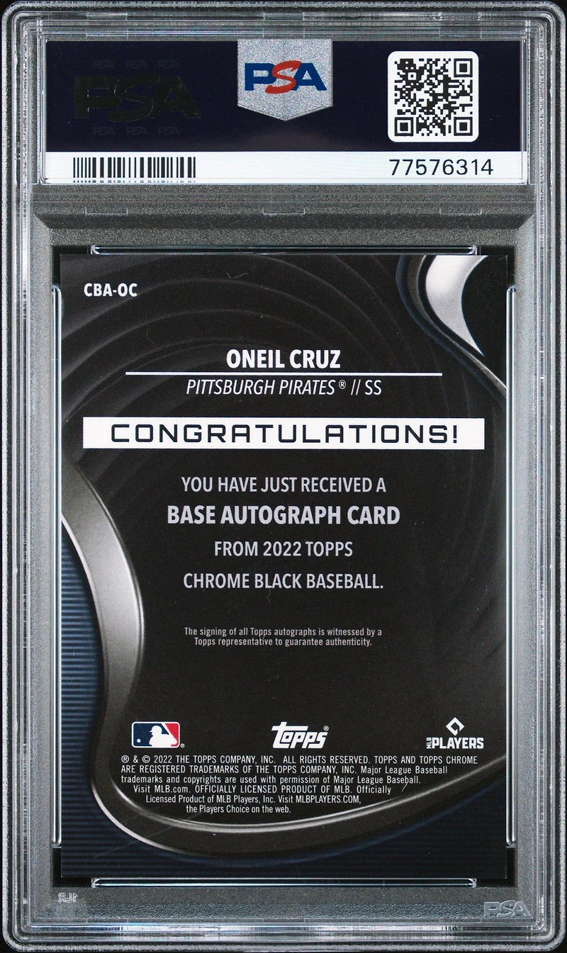 2022 Topps Chrome Black Autographs Oc Oneil Cruz PSA 9