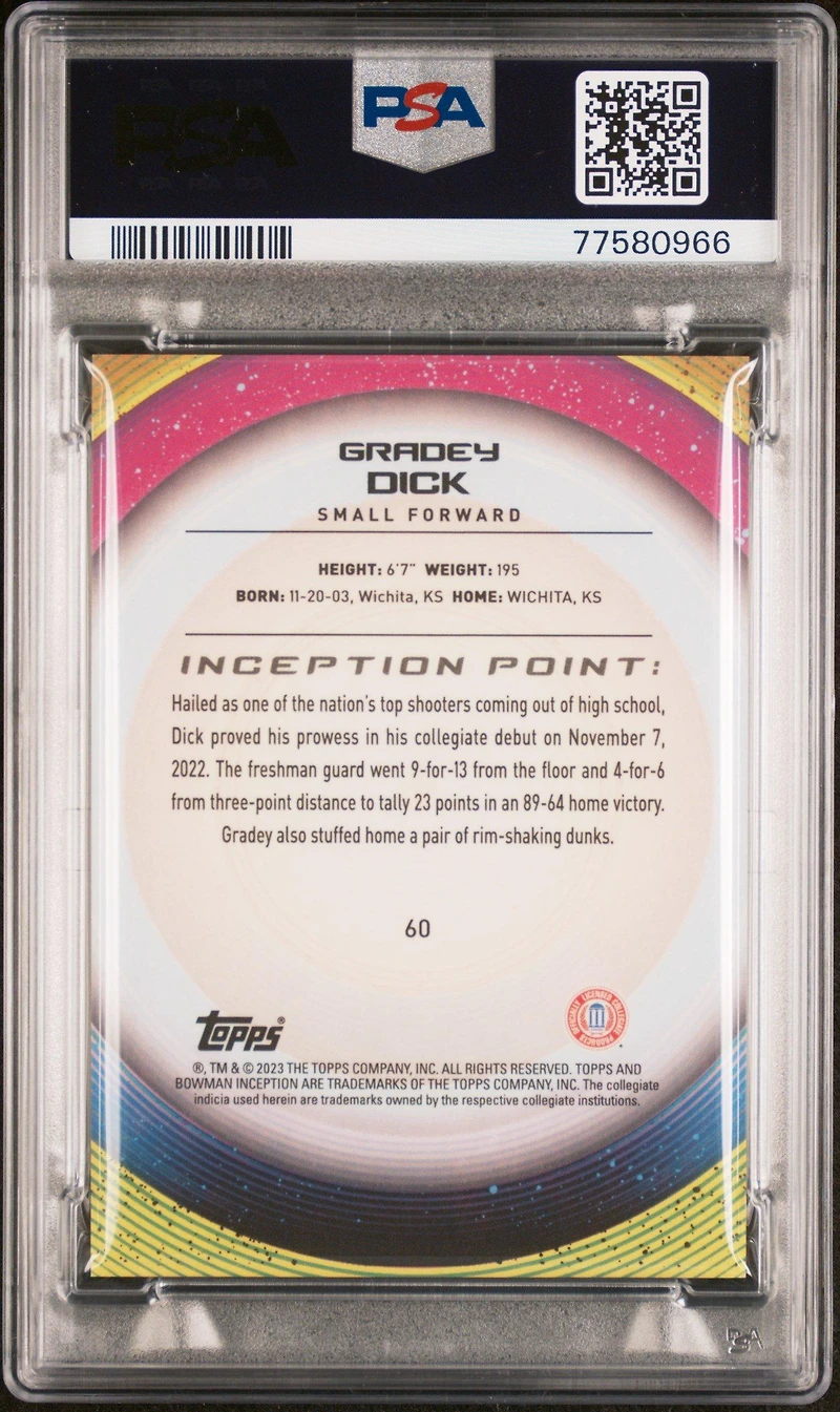 2022 Bowman University Inception 60 Gradey Dick PSA 10