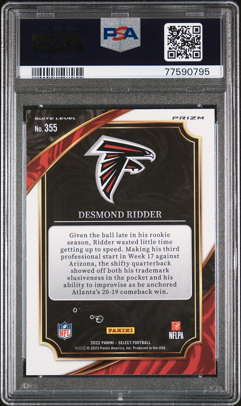 2022 Panini Select 355 Desmond Ridder Silver Prizm PSA 9