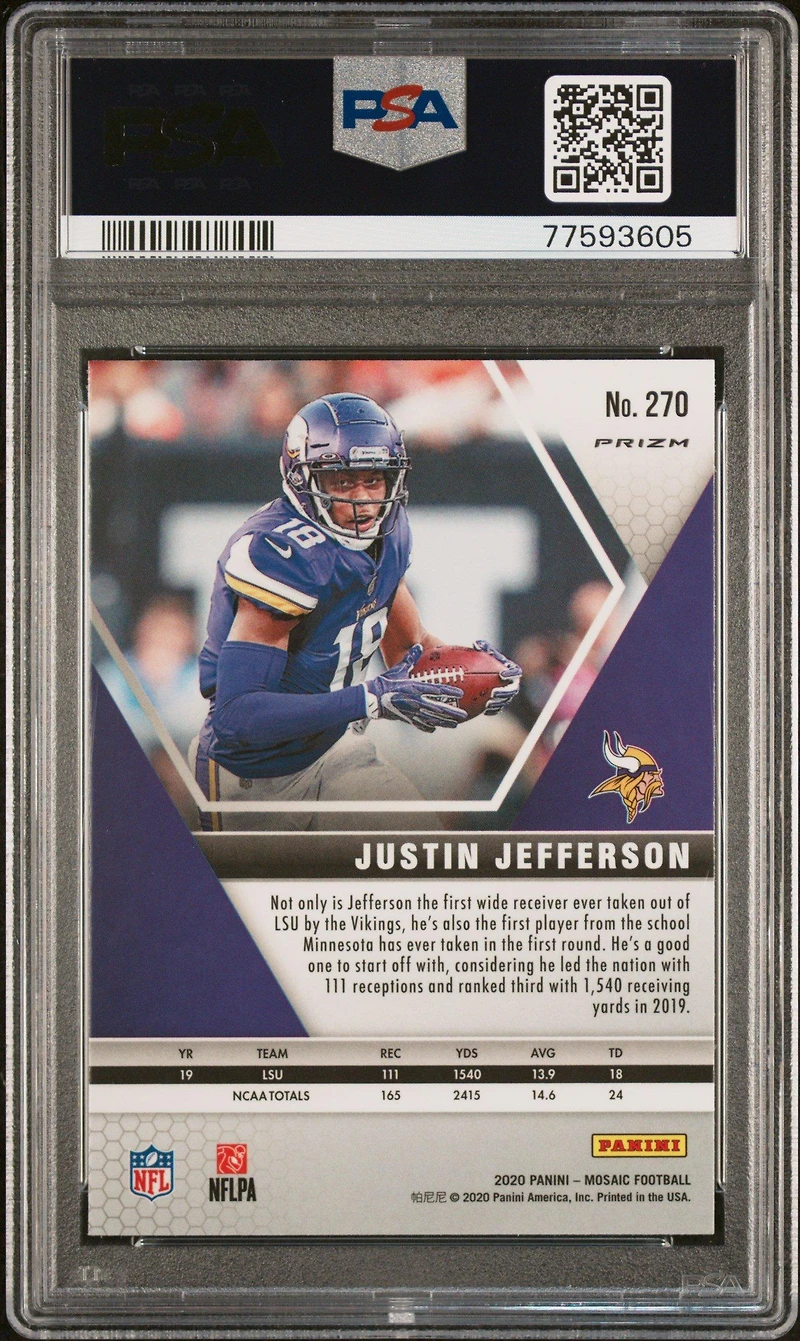 2020 Panini Mosaic 270 Justin Jefferson Camo Pink PSA
