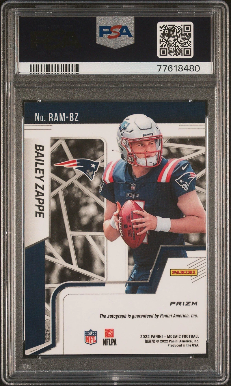 2022 Panini Mosaic Rookie Autograph Mosaic Rambz Bailey Zappe Red Mosaic PSA 10