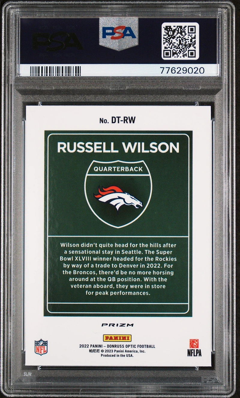 2022 Panini Donruss Optic Downtown Dtrw Russell Wilson PSA 9