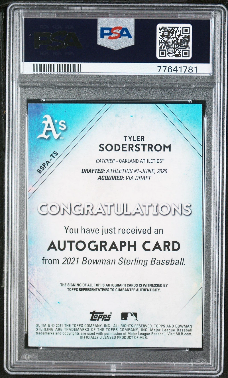 2021 Bowman Sterling Prospect Autographs Bspats Tyler Soderstrom Wave Refractor PSA 10