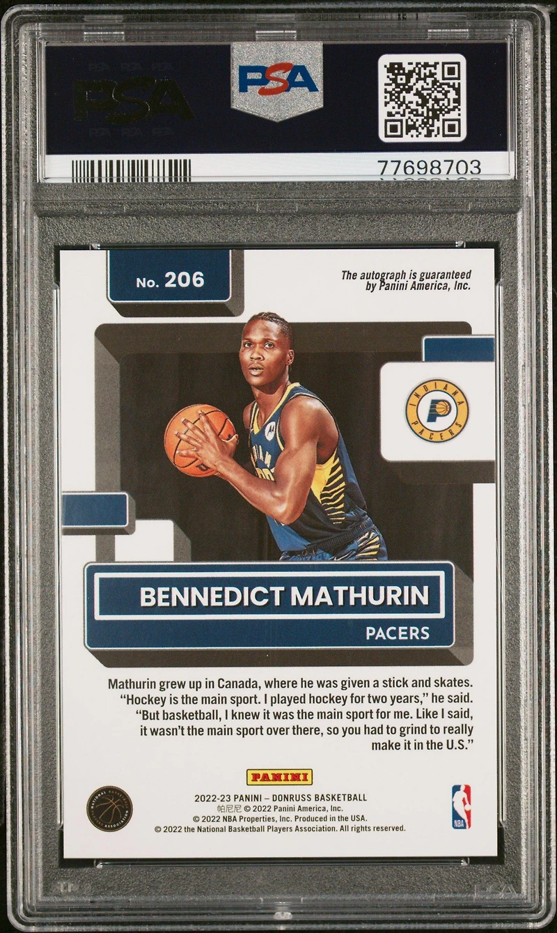 2022 Panini Donruss 206 Bennedict Mathurin Rated Rookie Signature-choice PSA 10