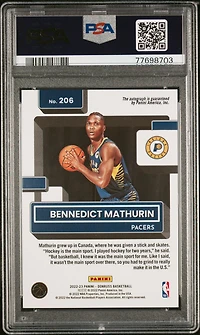 2022 Panini Donruss 206 Bennedict Mathurin Rated Rookie Signature-choice PSA 10