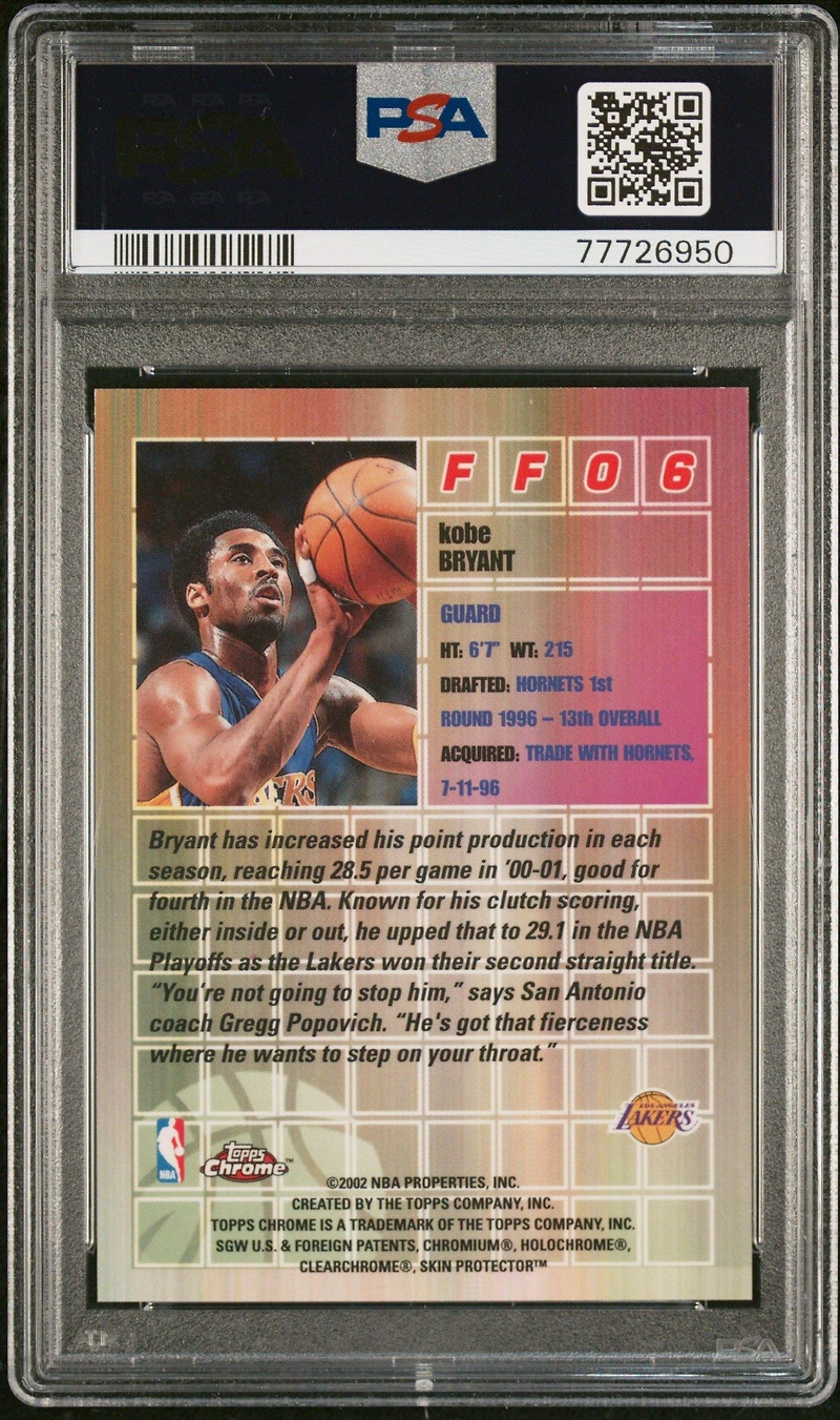2001 Topps Chrome Fast & Furious Ff06 Kobe Bryant PSA 9