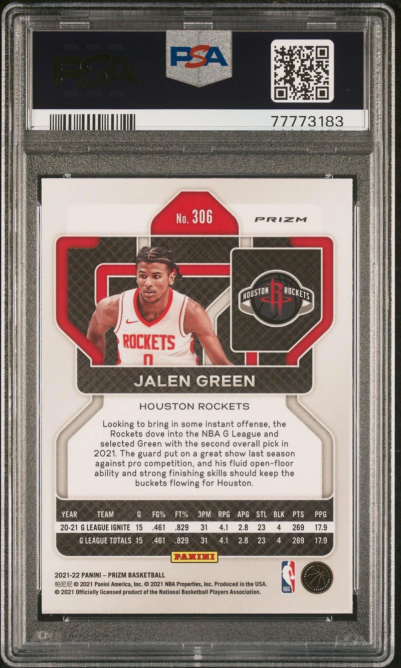 2021 Panini Prizm 306 Jalen Green Red Ice PSA 10