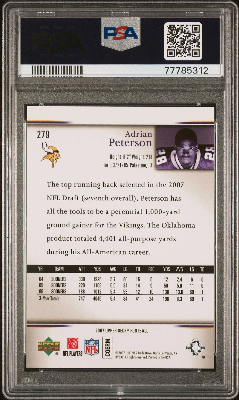2007 Upper Deck 279 Adrian Peterson PSA 10