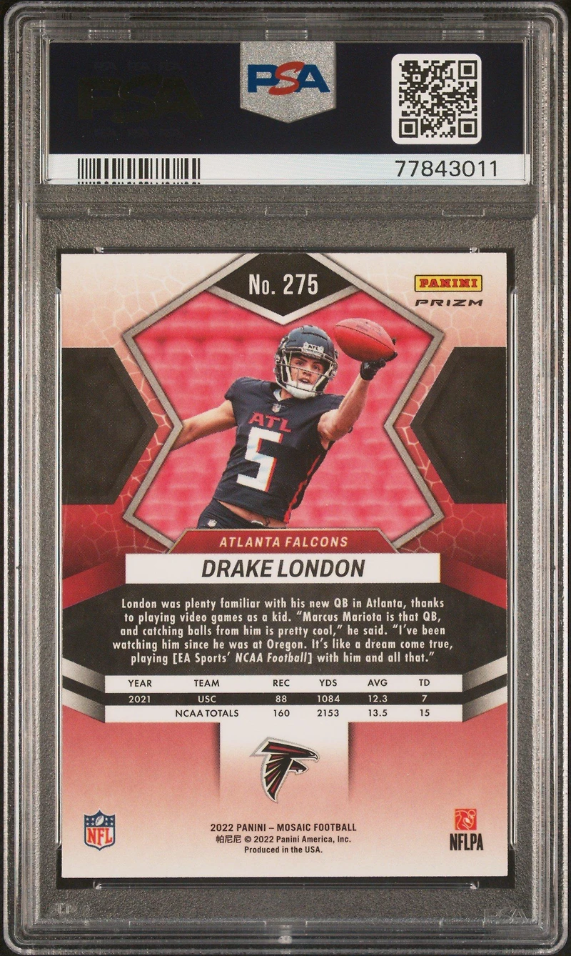 2022 Panini Mosaic 275 Drake London Reactive Orange PSA 10