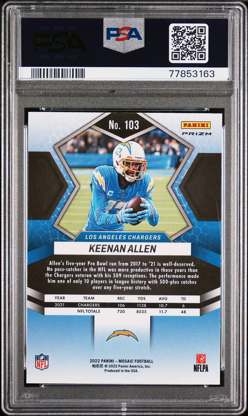 2022 Panini Mosaic 103 Keenan Allen White Sparkle PSA 10