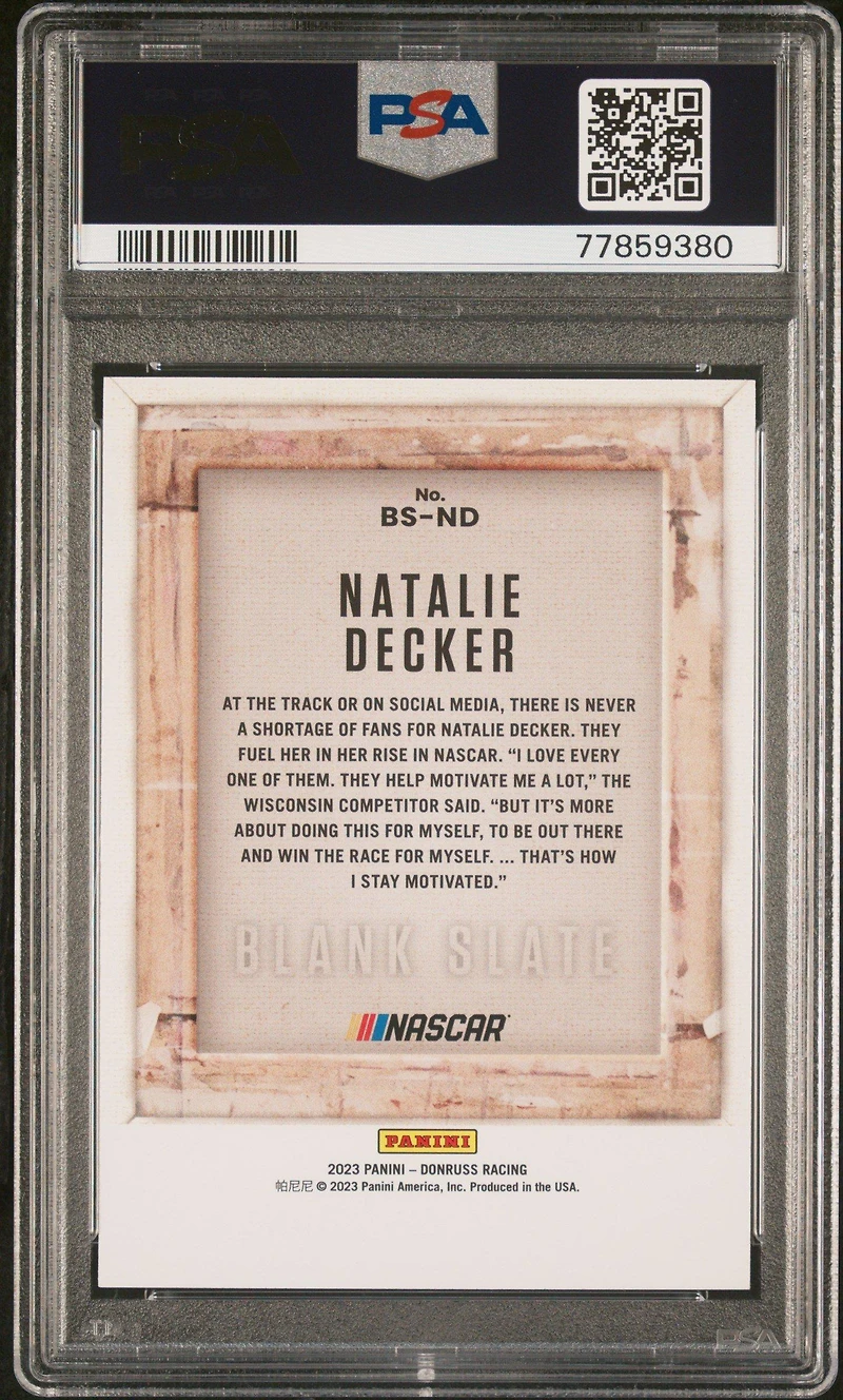 2023 Panini Donruss Racing Nascar Blank Slate Nd Natalie Decker PSA 9