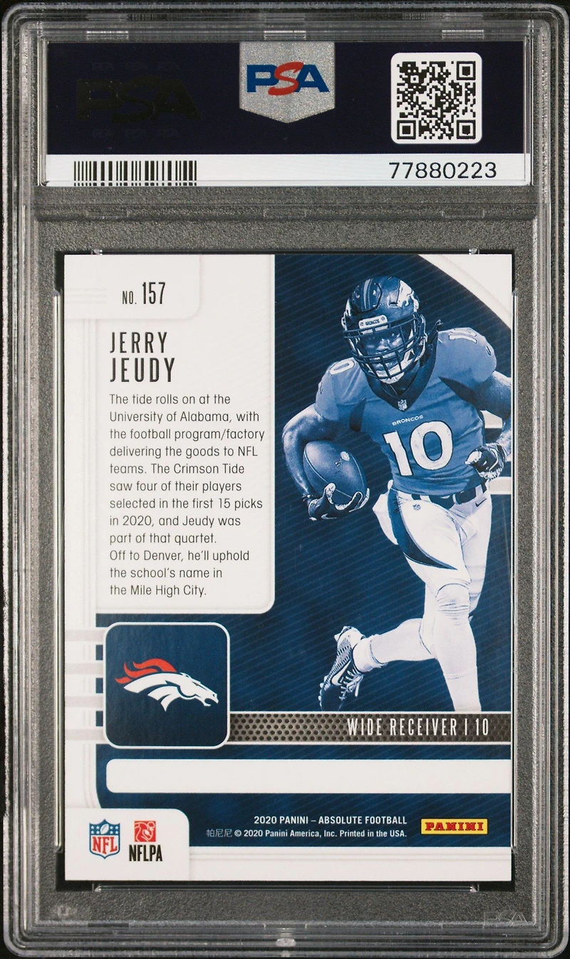 2020 Panini Absolute 157 Jerry Jeudy Green Waves PSA 10