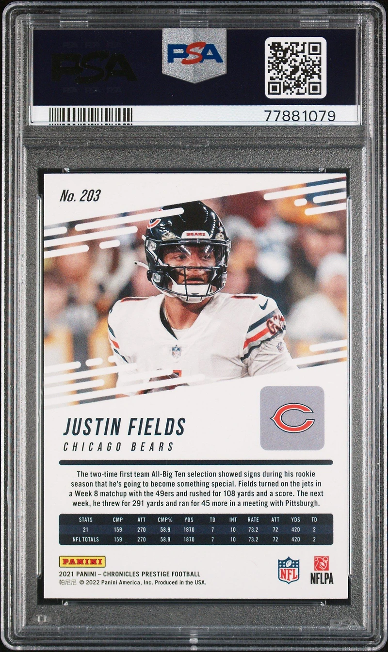 2021 Panini Prestige 203 Justin Fields Blue Xtra Points PSA 10