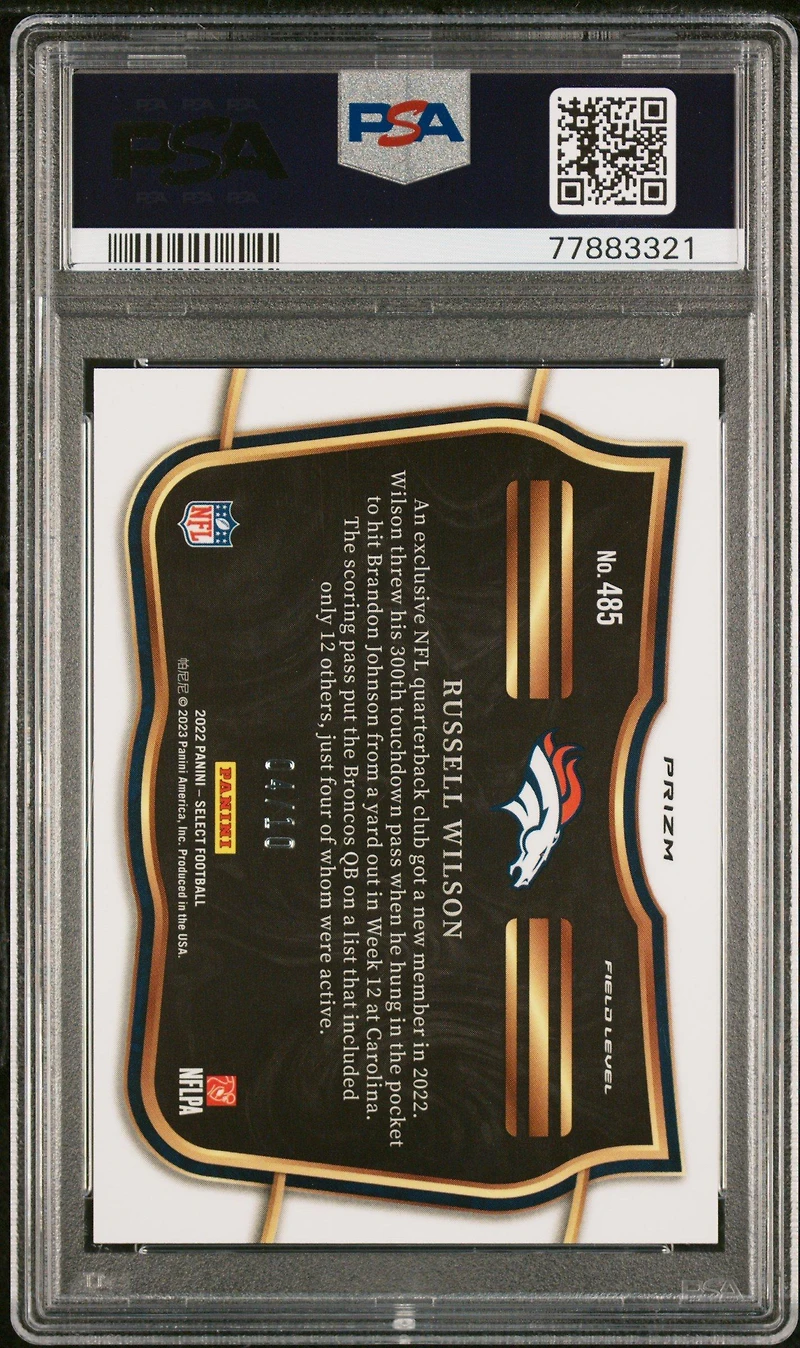 2022 Panini Select 485 Russell Wilson Gold Prizm PSA 10