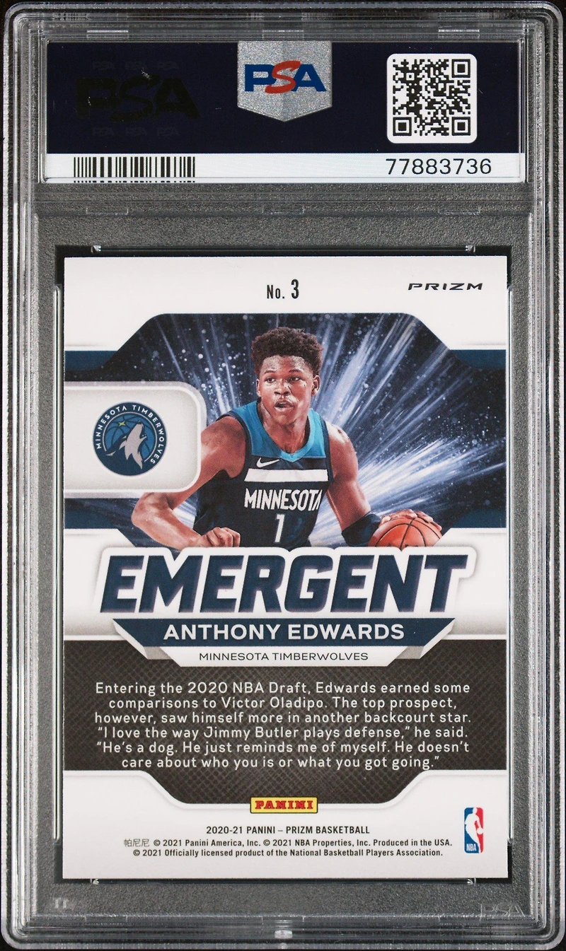 2020 Panini Prizm Emergent 3 Anthony Edwards Silver Prizm PSA 10