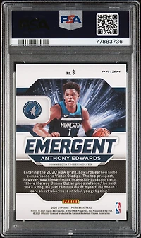 2020 Panini Prizm Emergent 3 Anthony Edwards Silver Prizm PSA 10