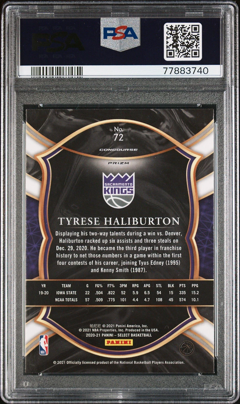 2020 Panini Select 72 Tyrese Haliburton PSA 10